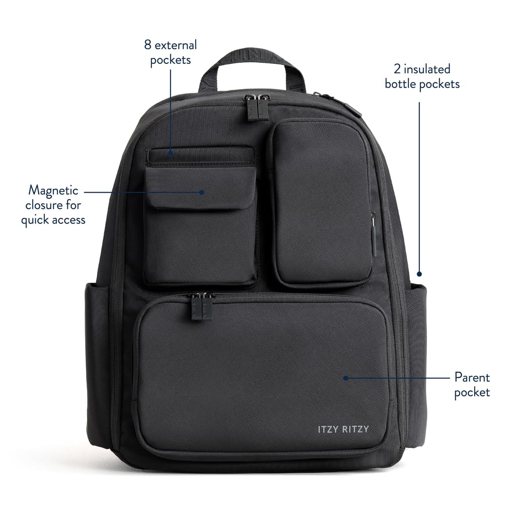 Itzy Ritzy Baby Changing Backpack – 17 Pockets, Diaper Bag, Black