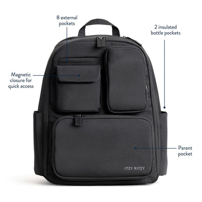Itzy Ritzy Baby Changing Backpack – 17 Pockets, Diaper Bag, Black