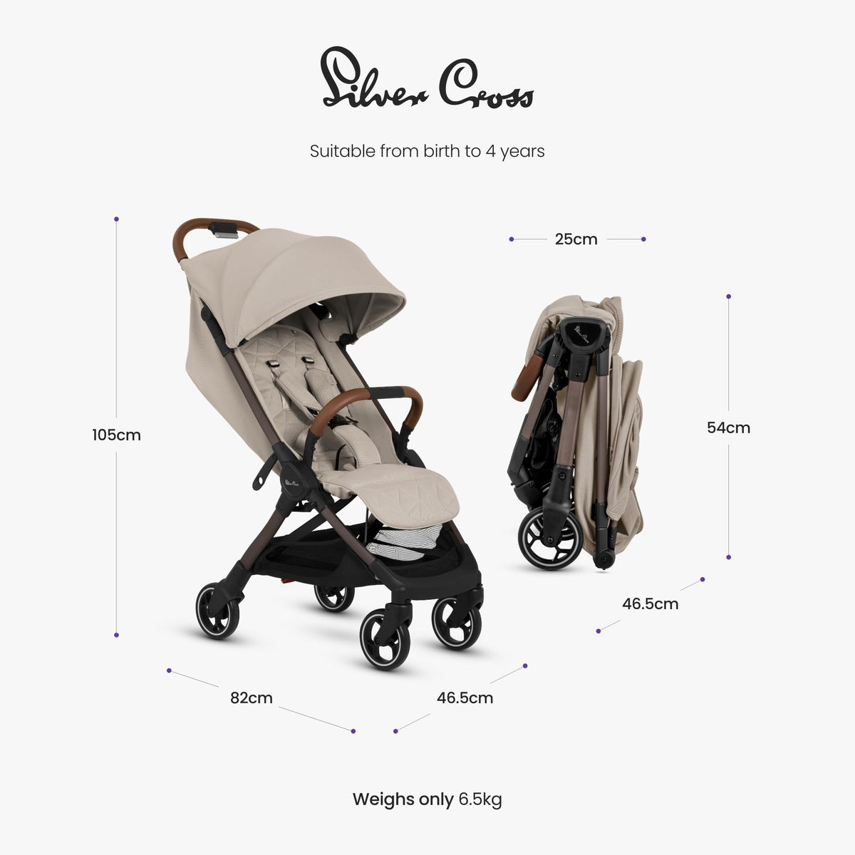 Silver Cross Clic 2 Compact Stroller & Travel Bag | Latte