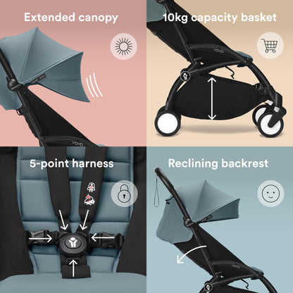 Stokke YOYO3 Stroller from 6 Months | Black Frame & Aqua