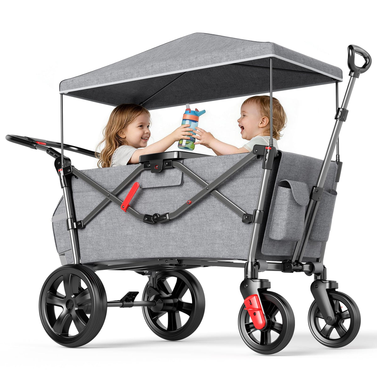 EVER ADVANCED Stroller Wagon for 2 Kids with Canopy & Harness