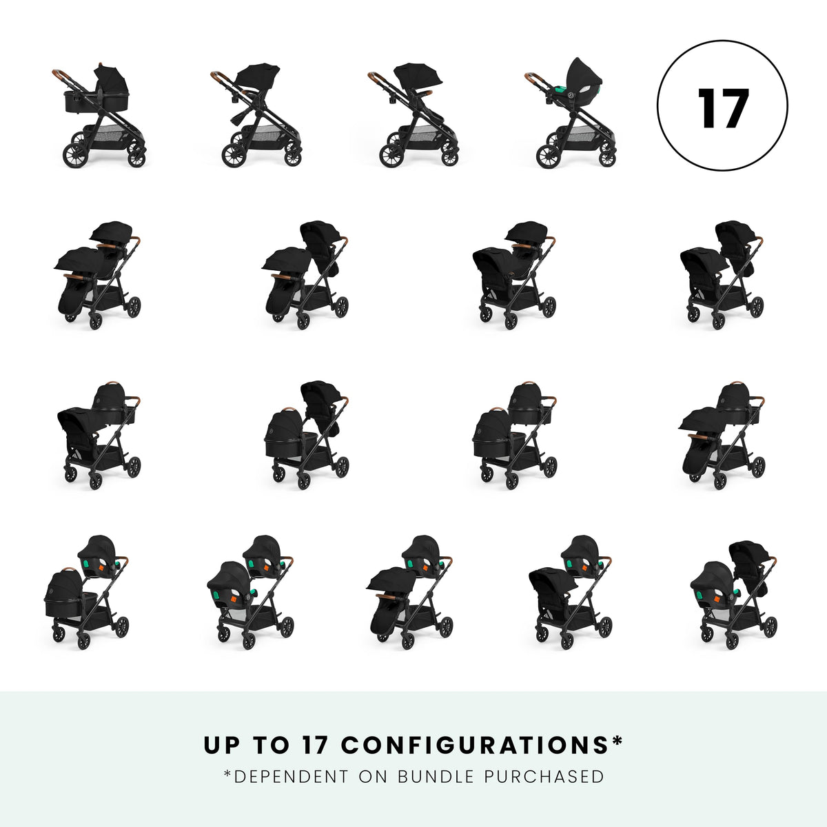 Ickle Bubba Virgo 11-Piece Single to Double Tandem Pram – Black