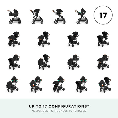 Ickle Bubba Virgo 11-Piece Single to Double Tandem Pram – Black