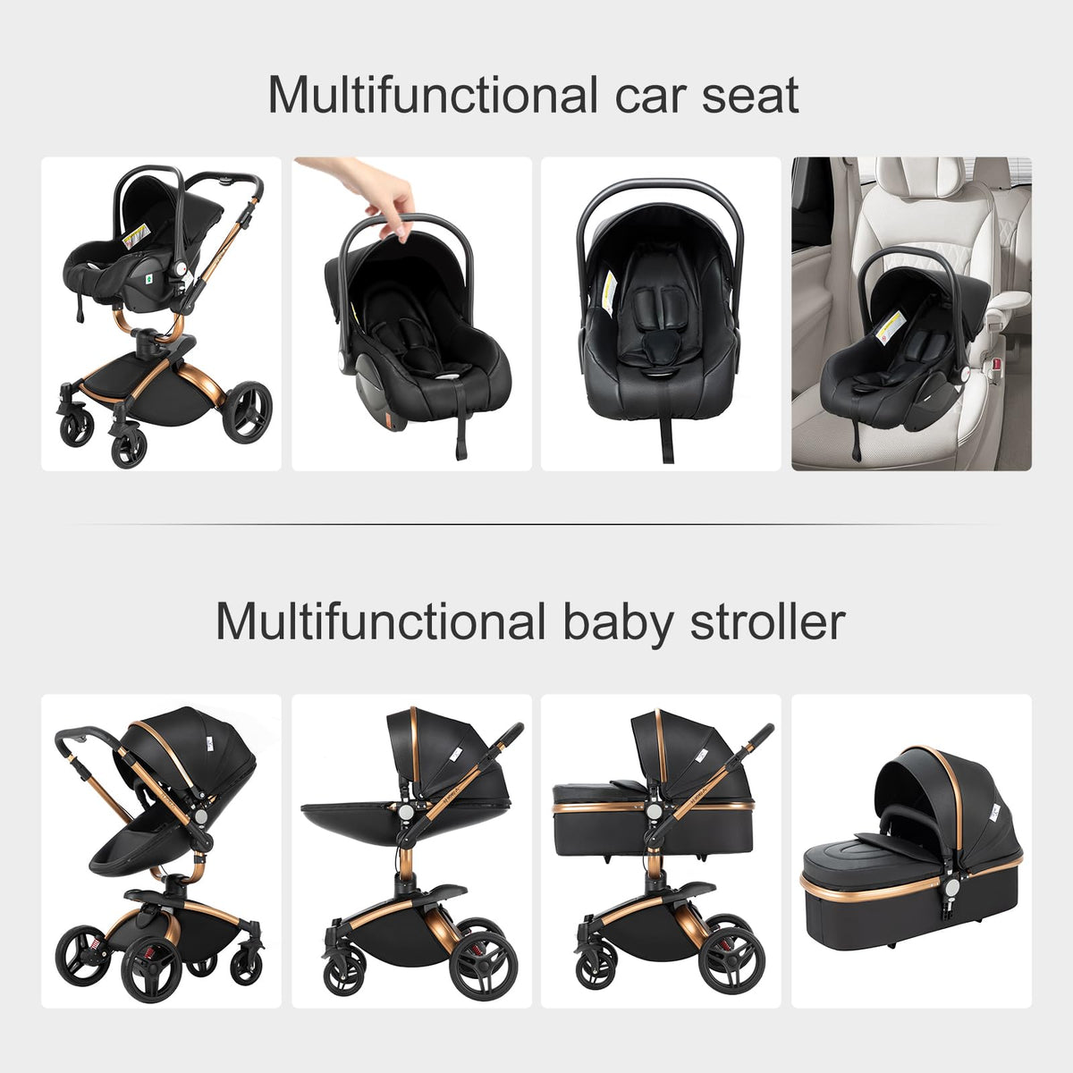 Magic ZC 3-in-1 PU Leather Pushchair | 360° Seat | White
