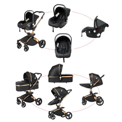 Magic ZC 3-in-1 PU Leather Pushchair | 360° Seat | White