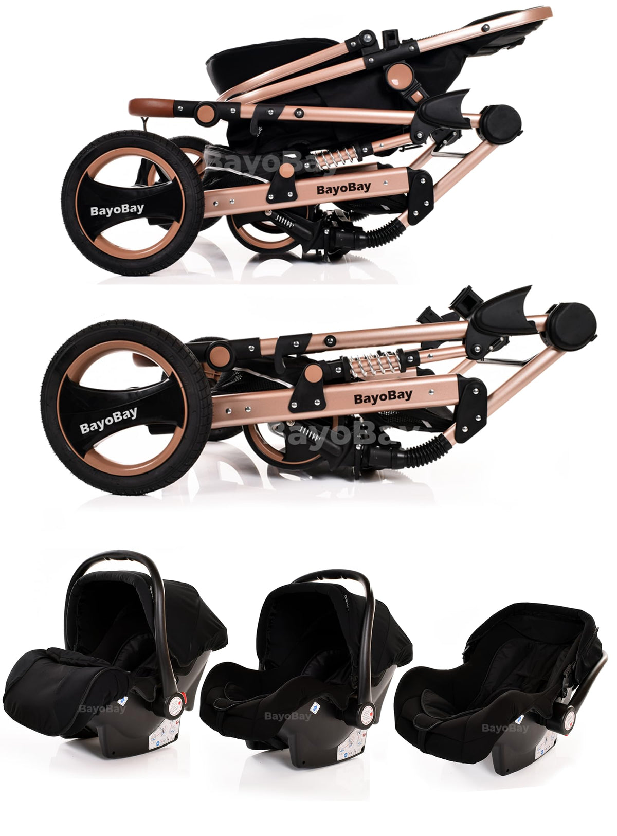 BayoBay 3-in-1 Travel System Pram & Car Seat – Silver Frame