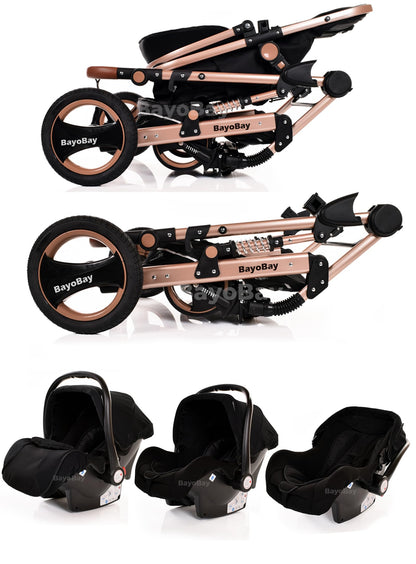 BayoBay 3-in-1 Travel System Pram & Car Seat – Silver Frame