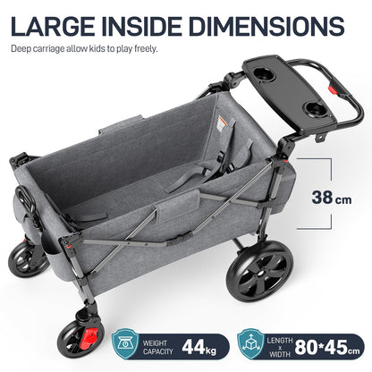 EVER ADVANCED Stroller Wagon for 2 Kids with Canopy & Harness