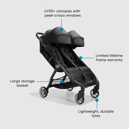 Baby Jogger City Tour 2 Double Stroller Buggy – Pitch Black