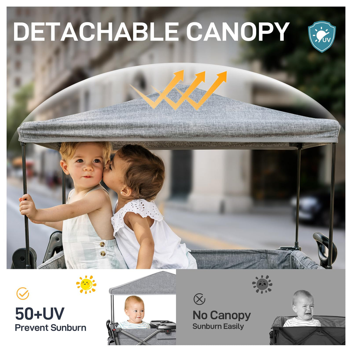 EVER ADVANCED Stroller Wagon for 2 Kids with Canopy & Harness