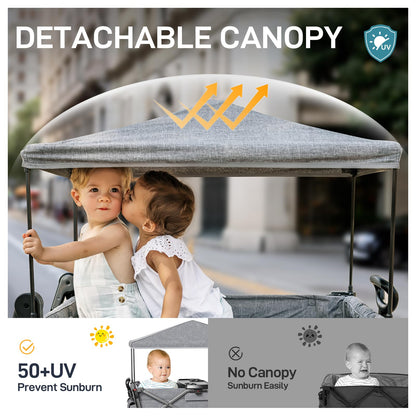 EVER ADVANCED Stroller Wagon for 2 Kids with Canopy & Harness