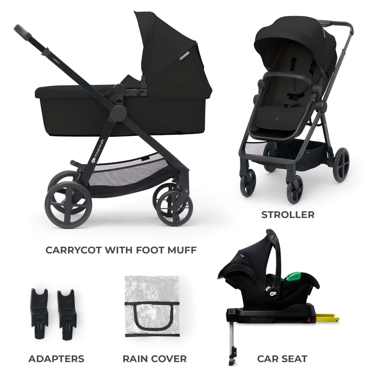 Kinderkraft Newly 4-in-1 Travel System with Car Seat | Black