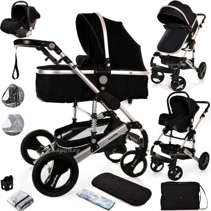 BayoBay 3-in-1 Travel System Pram & Car Seat – Silver Frame