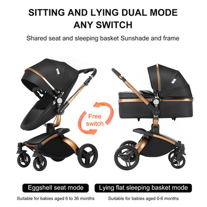 Magic ZC 3-in-1 PU Leather Pushchair | 360° Seat | White