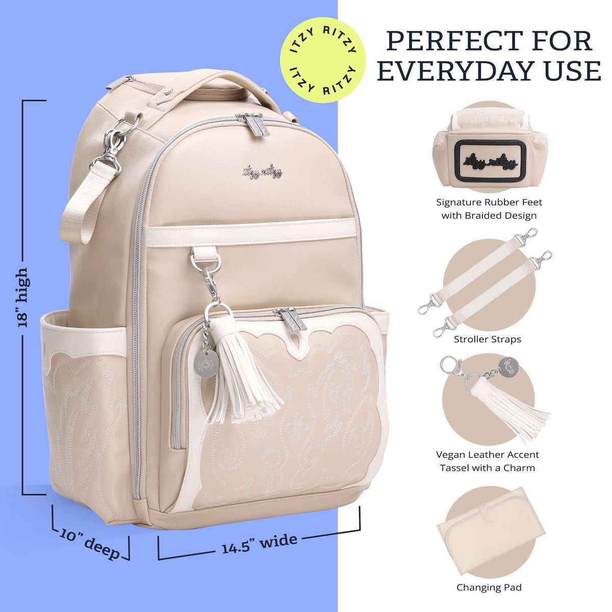 Itzy Ritzy Boss Plus Diaper Bag Backpack – 19 Pockets, Oat