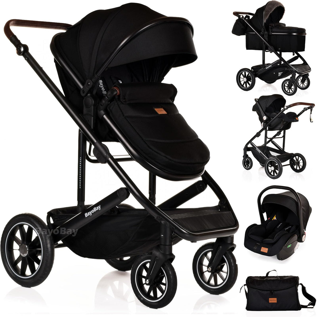 BayoBay 3-in-1 Travel System Stroller & Car Seat – Black