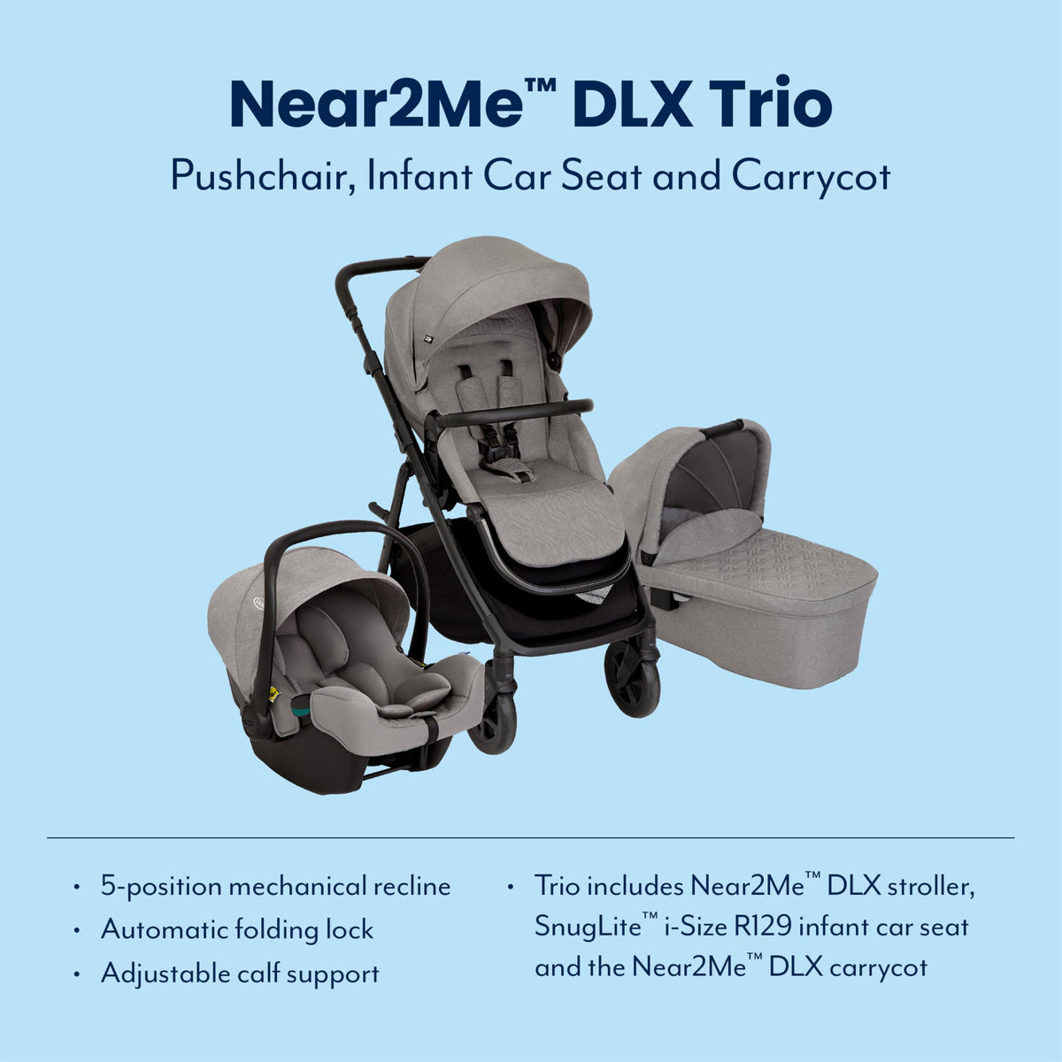 Graco Near2Me DLX Trio Travel System – Birth to 4 Years, Ash