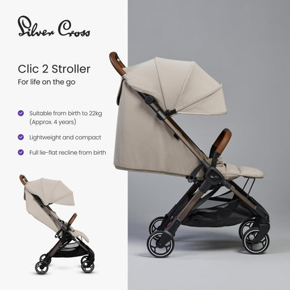 Silver Cross Clic 2 Compact Stroller & Travel Bag | Latte