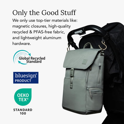 Huhu Diaper Bag Backpack with Changing Pad – Unisex, Sage