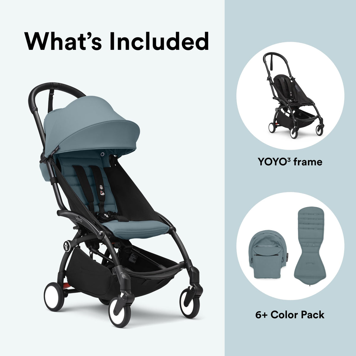 Stokke YOYO3 Stroller from 6 Months | Black Frame & Aqua