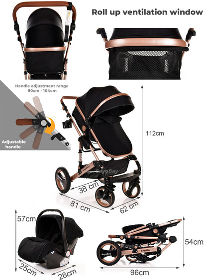 BayoBay 3-in-1 Travel System Pram & Car Seat – Silver Frame