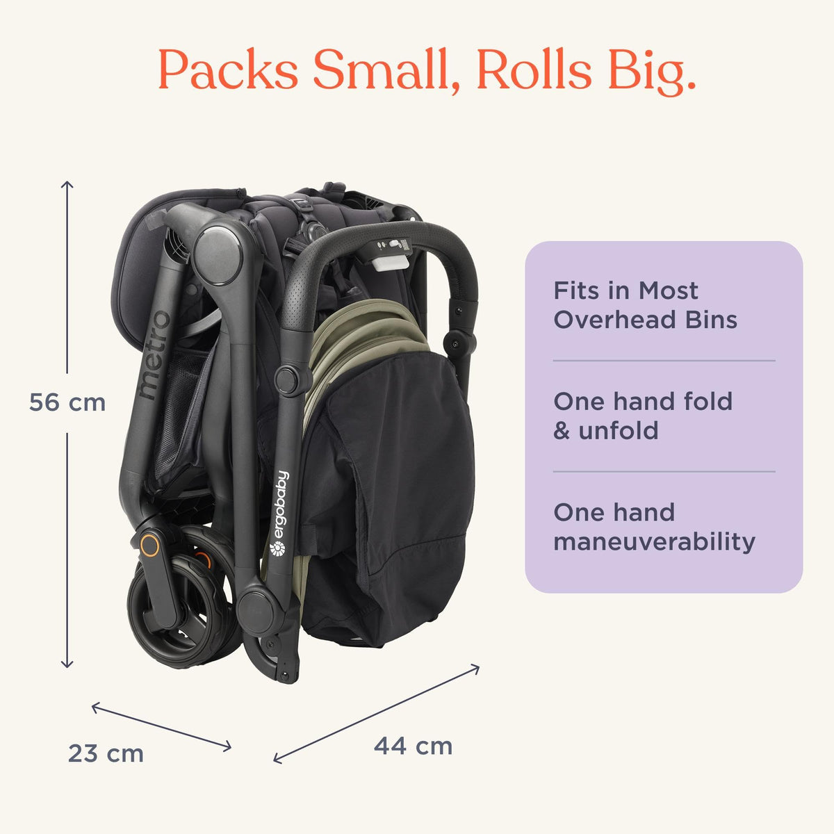 Ergobaby Metro3 Foldable Travel Stroller Birth–22kg – Beige