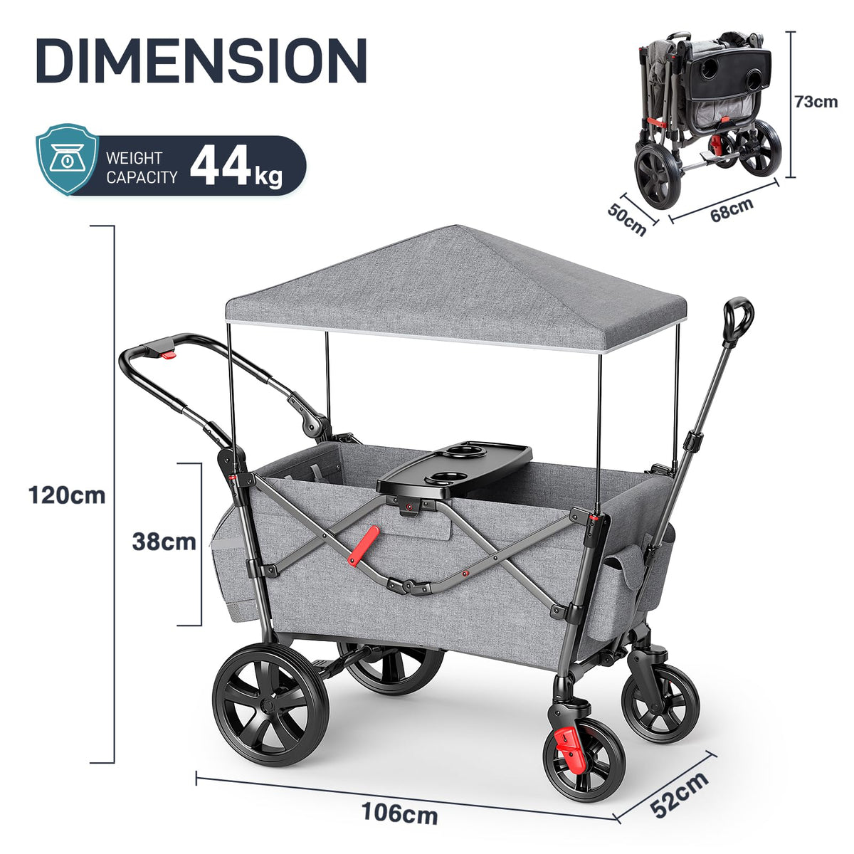 EVER ADVANCED Stroller Wagon for 2 Kids with Canopy & Harness