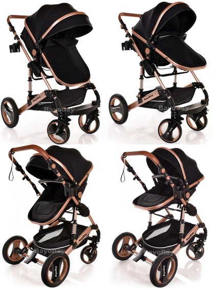 BayoBay 3-in-1 Travel System Pram & Car Seat – Silver Frame