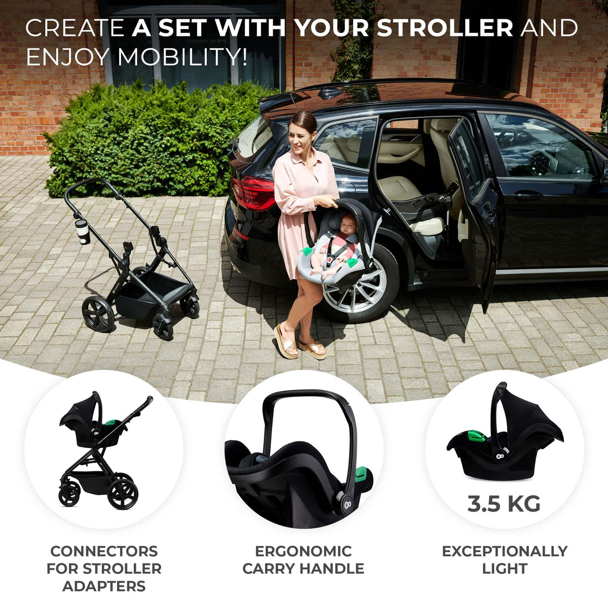 Kinderkraft Newly 4-in-1 Travel System with Car Seat | Black