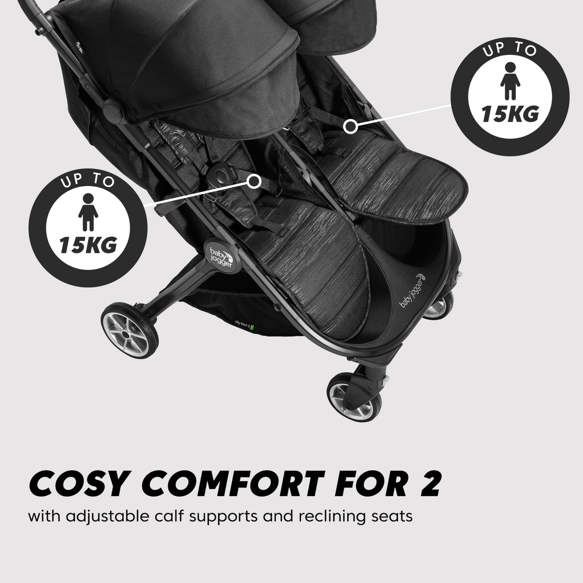 Baby Jogger City Tour 2 Double Stroller Buggy – Pitch Black