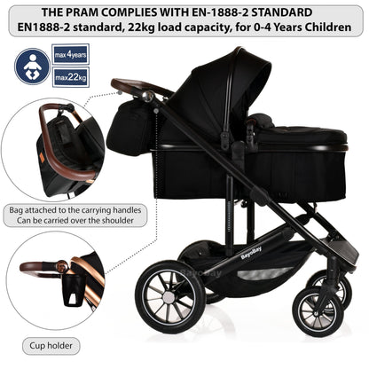 BayoBay 3-in-1 Travel System Stroller & Car Seat – Black