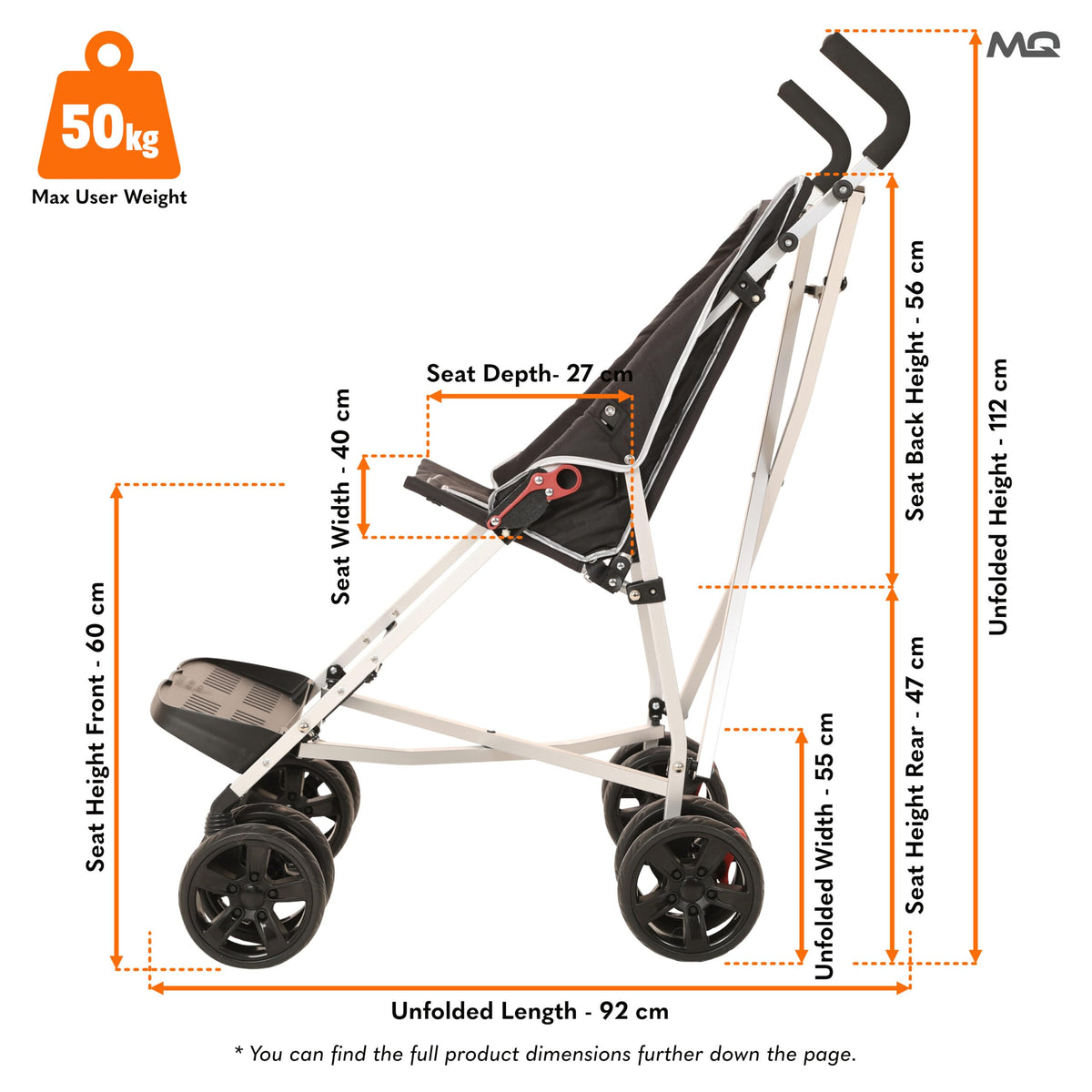 MobiQuip XL Special Needs Pushchair | Up to 50kg | Black