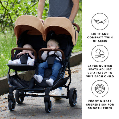 Ickle Bubba Venus Max Twin Double Stroller with Footwarmers – Black