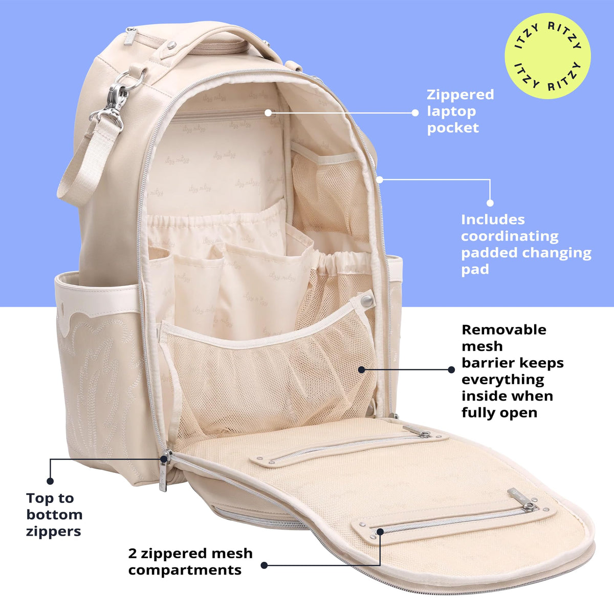 Itzy Ritzy Boss Plus Diaper Bag Backpack – 19 Pockets, Oat