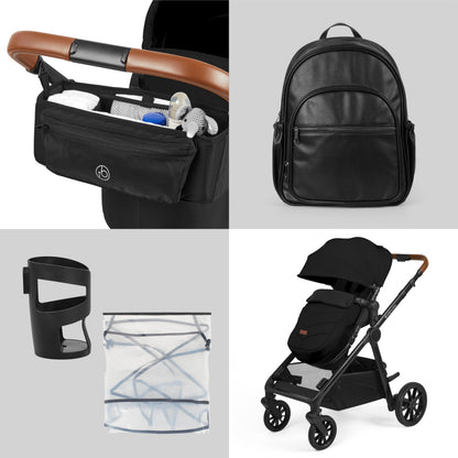 Ickle Bubba Virgo 11-Piece Single to Double Tandem Pram – Black