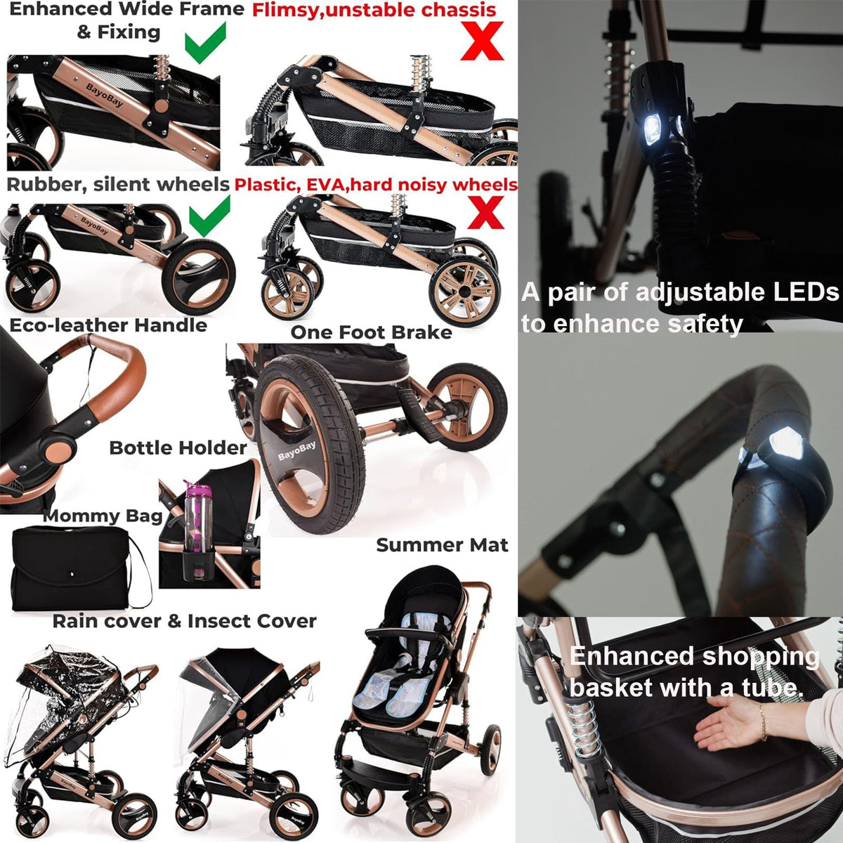 BayoBay 3-in-1 Travel System Pram & Car Seat – Silver Frame