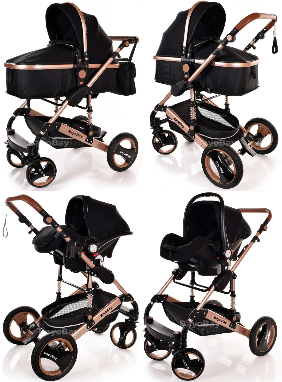 BayoBay 3-in-1 Travel System Pram & Car Seat – Silver Frame