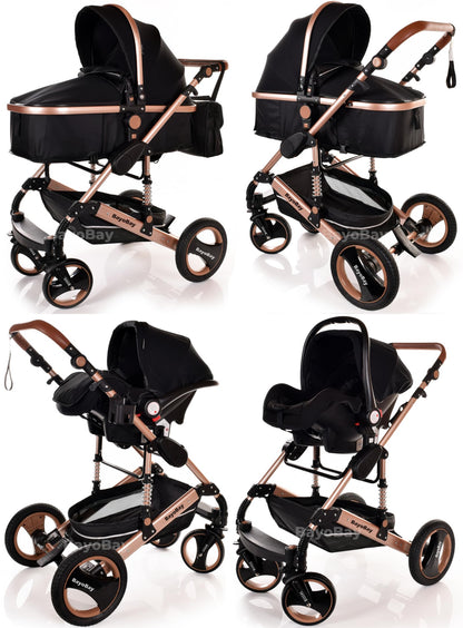 BayoBay 3-in-1 Travel System Pram & Car Seat – Silver Frame