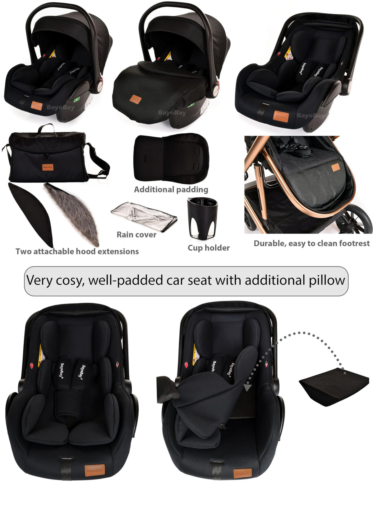 BayoBay 3-in-1 Travel System Stroller & Car Seat – Black