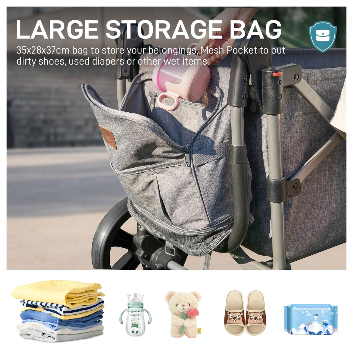 EVER ADVANCED Stroller Wagon for 2 Kids with Canopy & Harness
