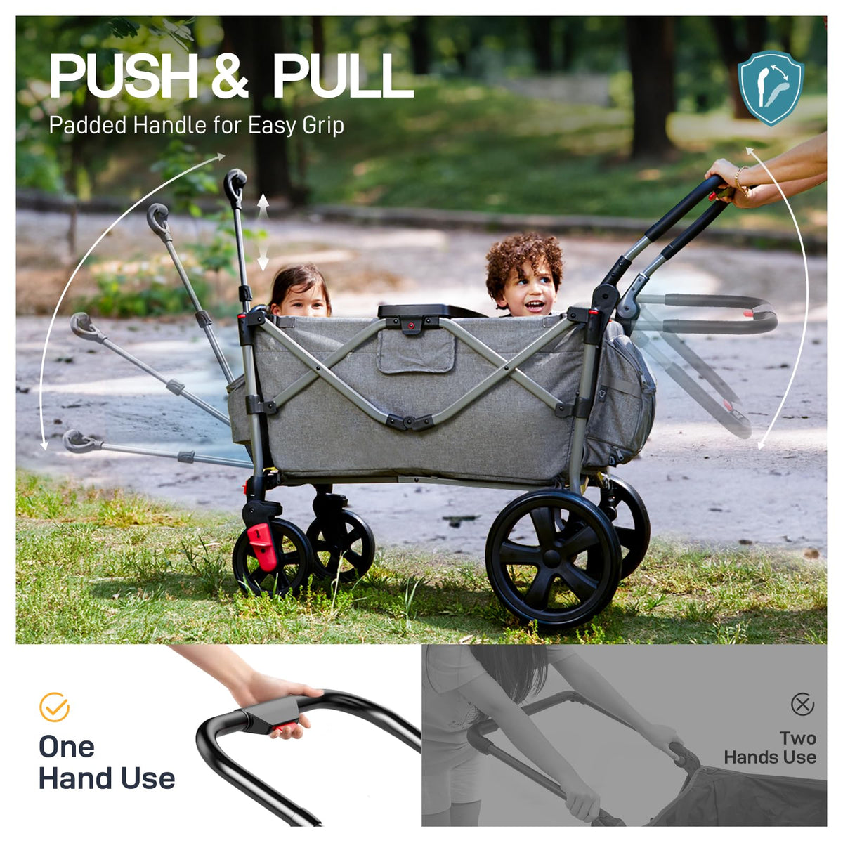 EVER ADVANCED Stroller Wagon for 2 Kids with Canopy & Harness