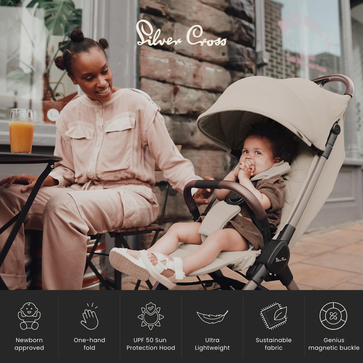 Silver Cross Clic 2 Compact Stroller & Travel Bag | Latte