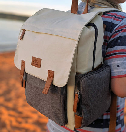 Cutie Carry Organic Cotton Diaper Bag Backpack – Cream Grey