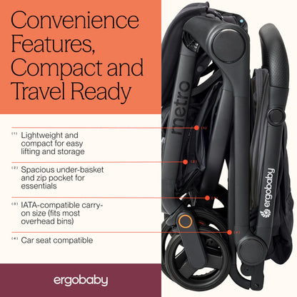 Ergobaby Metro3 Foldable Travel Stroller Birth–22kg – Grey