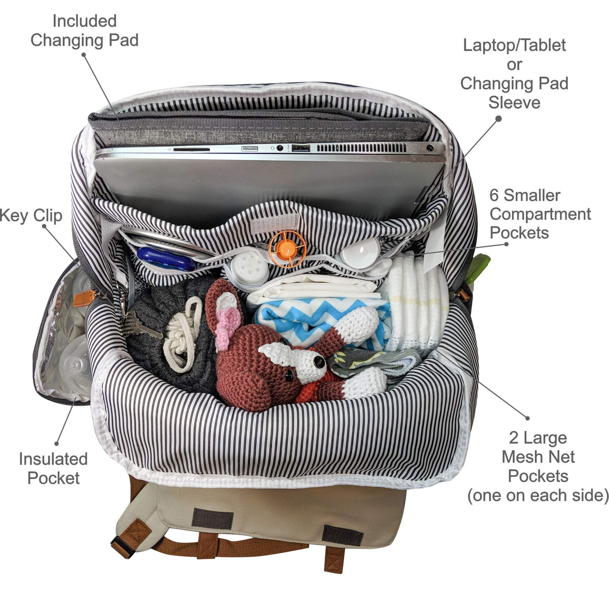 Cutie Carry Organic Cotton Diaper Bag Backpack – Cream Grey
