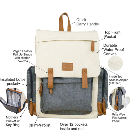 Cutie Carry Organic Cotton Diaper Bag Backpack – Cream Grey