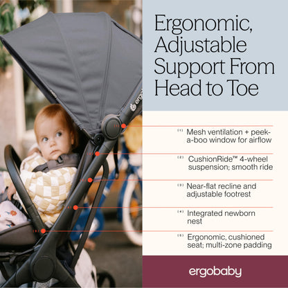 Ergobaby Metro3 Foldable Travel Stroller Birth–22kg – Grey