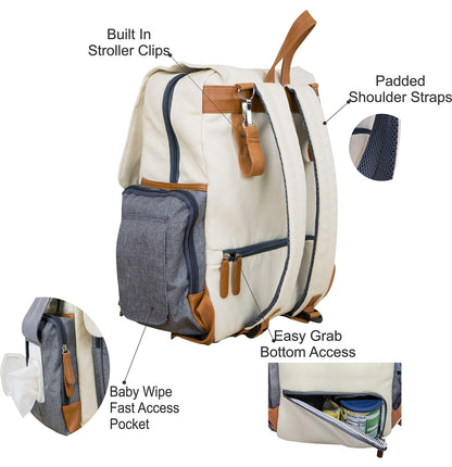 Cutie Carry Organic Cotton Diaper Bag Backpack – Cream Grey