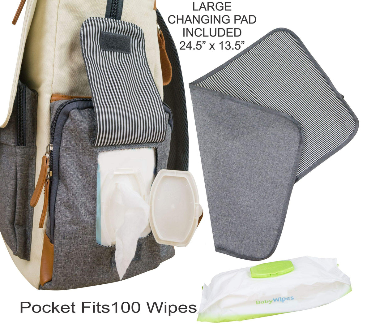 Cutie Carry Organic Cotton Diaper Bag Backpack – Cream Grey