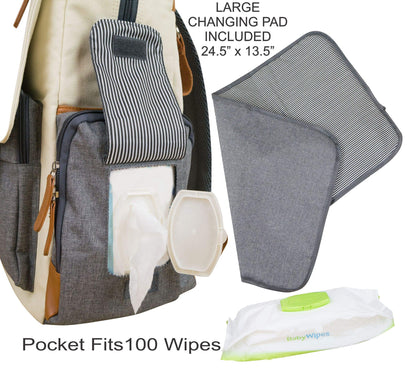 Cutie Carry Organic Cotton Diaper Bag Backpack – Cream Grey